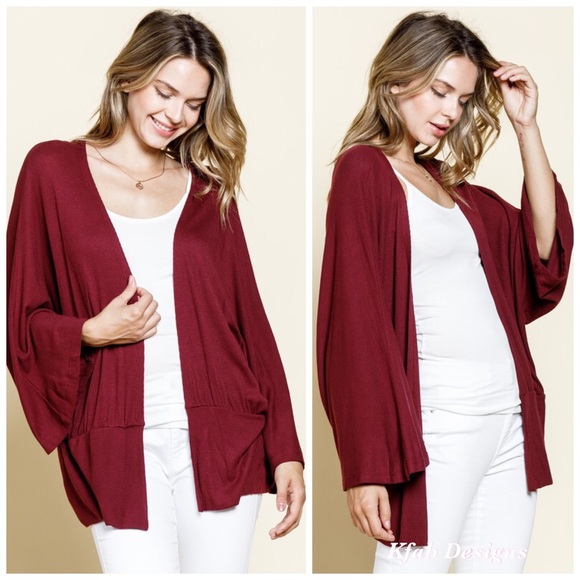 LAST! Knit Dolman Bell Sleeve Burgundy Open Cardigan! - Picture 5 of 5